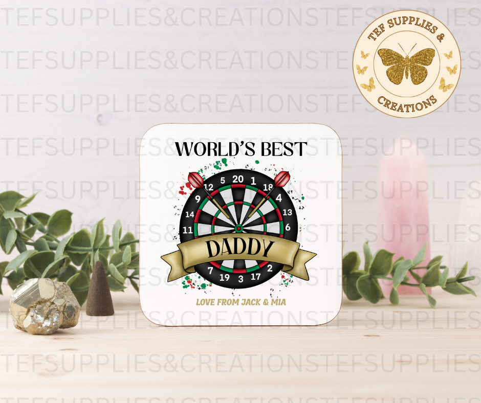 Fathers Day Dart design Gift Bundle, Card, Cup & Coaster