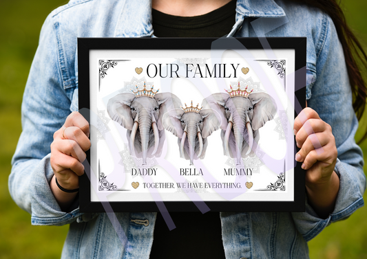 Personalised Family elephant prints