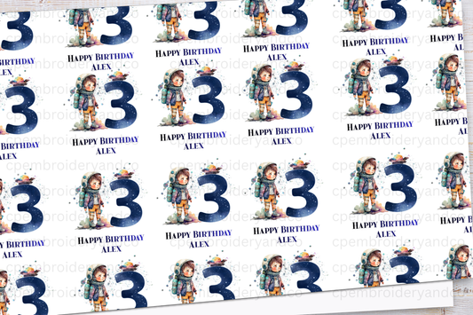 Personalised Space theme Birthday Wrapping Paper Ages 1-13