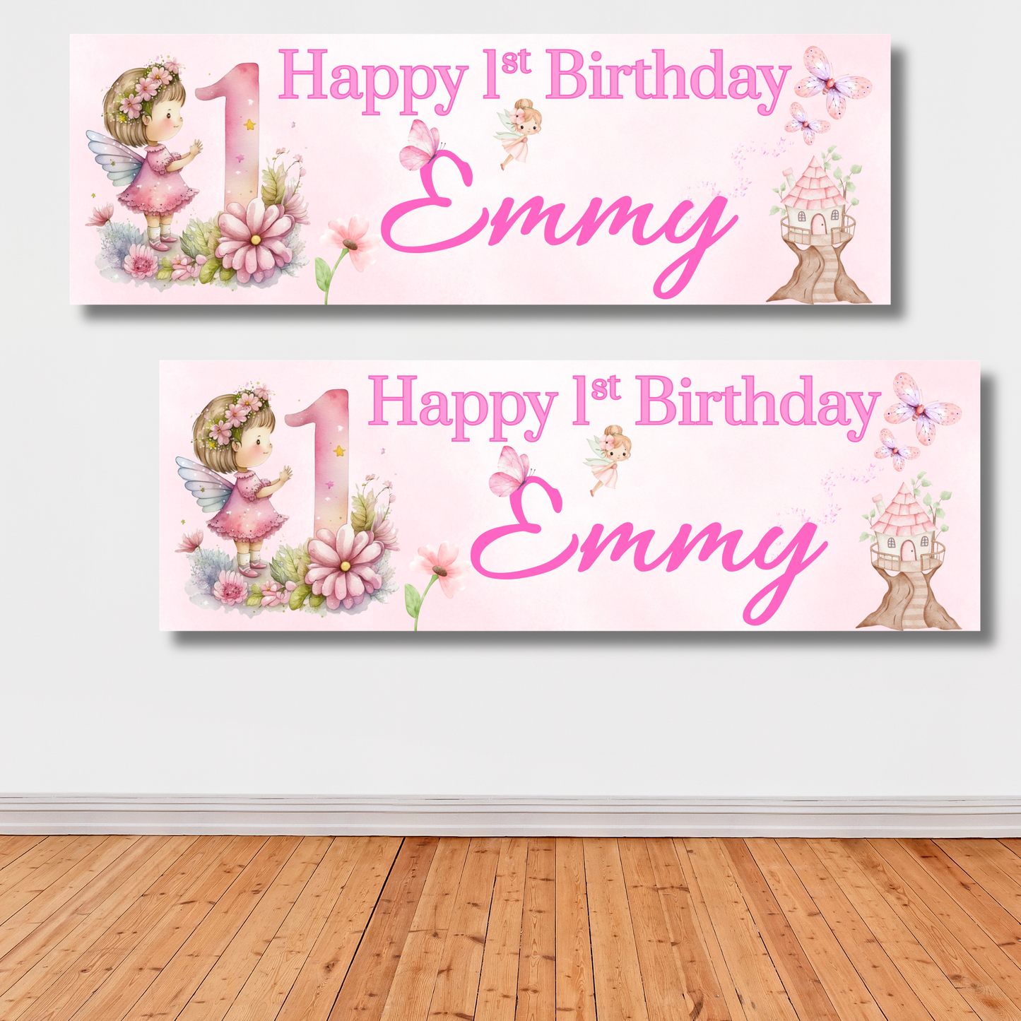 2 x Personalised 1st Birthday Fairy Banner
