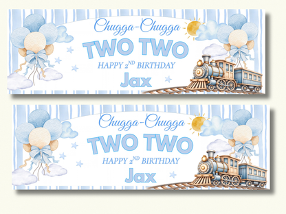 2 x Personalised Chugga Chugga Two Two Birthday Banners