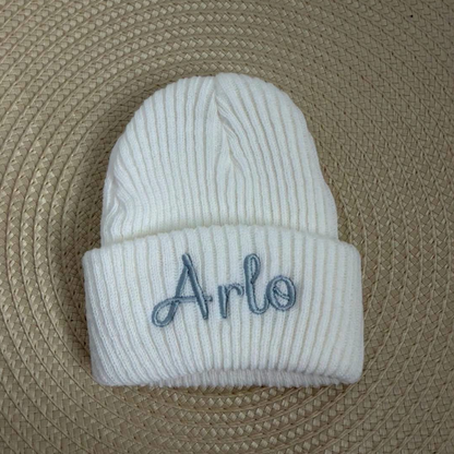 Personalised Newborn Baby Hat | Embroidered Name Knitted Hat