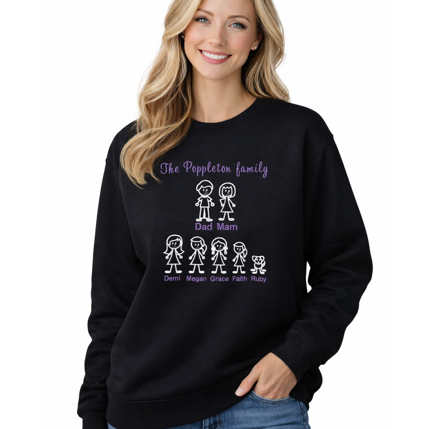 Stick Family Embroidered  Sweatshirt