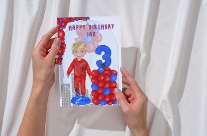 Personalised Superhero Spidey Boy Birthday Card