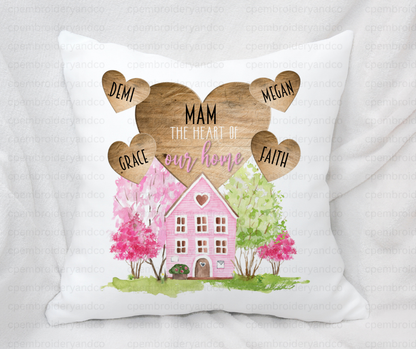 Personalised Mam Cushion | Heart of Our Home Cushion | Custom Names Cushion Gift