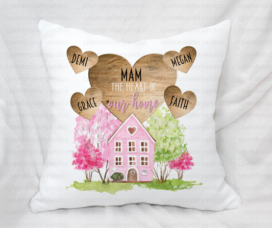 Personalised Mam Cushion | Heart of Our Home Cushion | Custom Names Cushion Gift