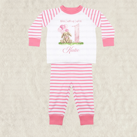 Pink & white when I Wake up Bunny  pyjamas
