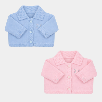 Custom name Knitted baby cardigan Pink/Blue with collar bunny star