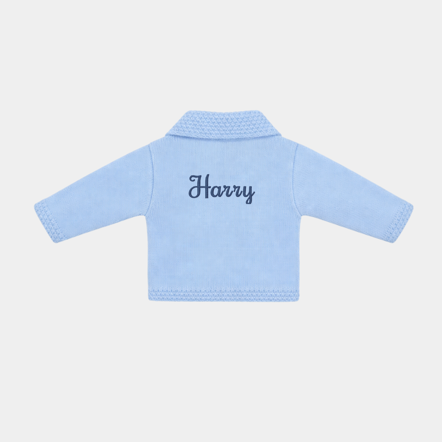 Custom name Knitted baby cardigan Pink/Blue with collar bunny star