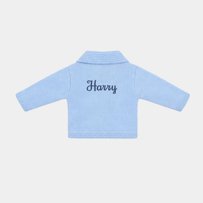 Custom name Knitted baby cardigan Pink/Blue with collar bunny star