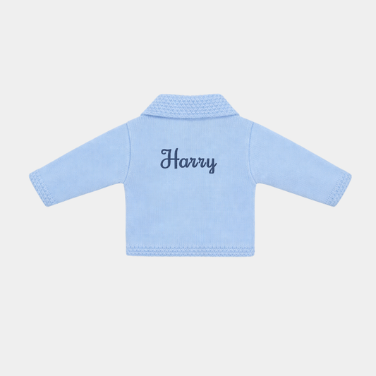 Custom name Knitted baby cardigan Pink/Blue with collar bunny star