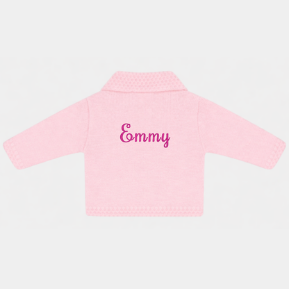 Custom name Knitted baby cardigan Pink/Blue with collar bunny star