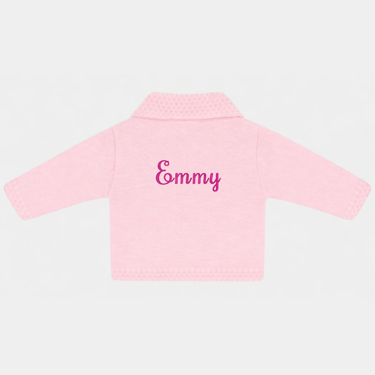 Custom name Knitted baby cardigan Pink/Blue with collar bunny star