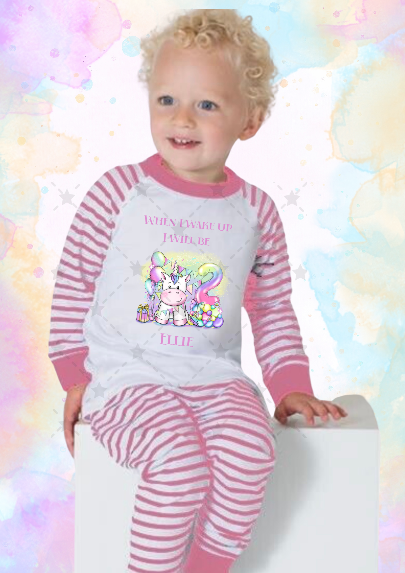 Pink and White stripe Unicorn Print pyjamas