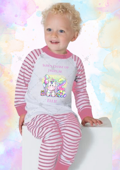 Pink and White stripe Unicorn Print pyjamas