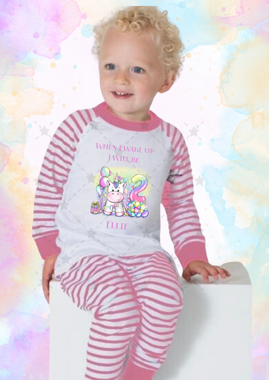 Pink and White stripe Unicorn Print pyjamas