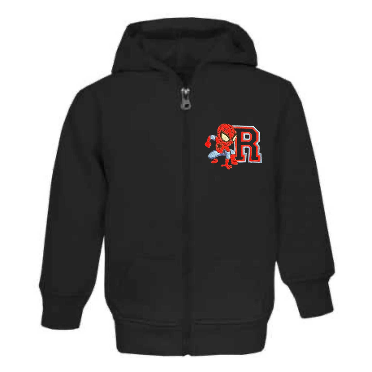 Personalised Superhero Hoodie | Kids Zip Up Fleece Jacket with Initial | Custom Embroidered Children’s Hoodie