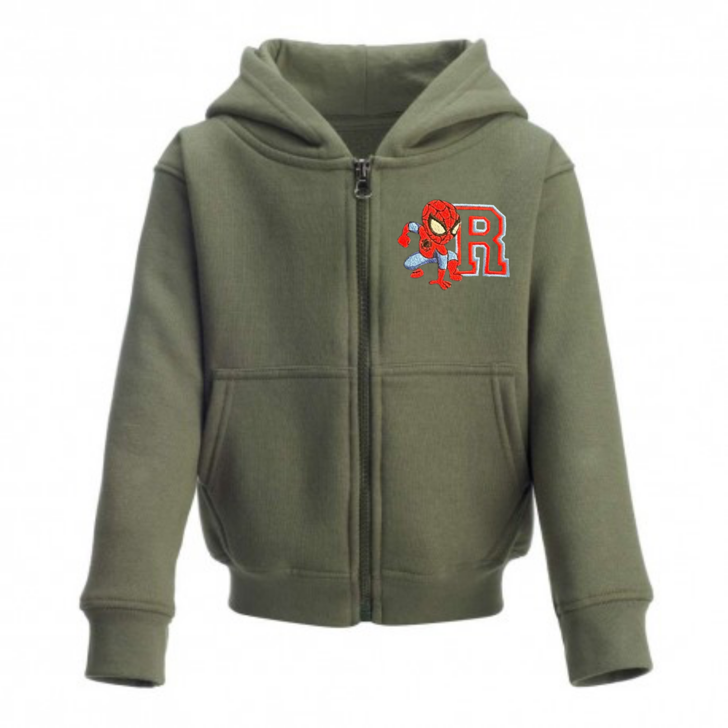 Personalised Superhero Hoodie | Kids Zip Up Fleece Jacket with Initial | Custom Embroidered Children’s Hoodie