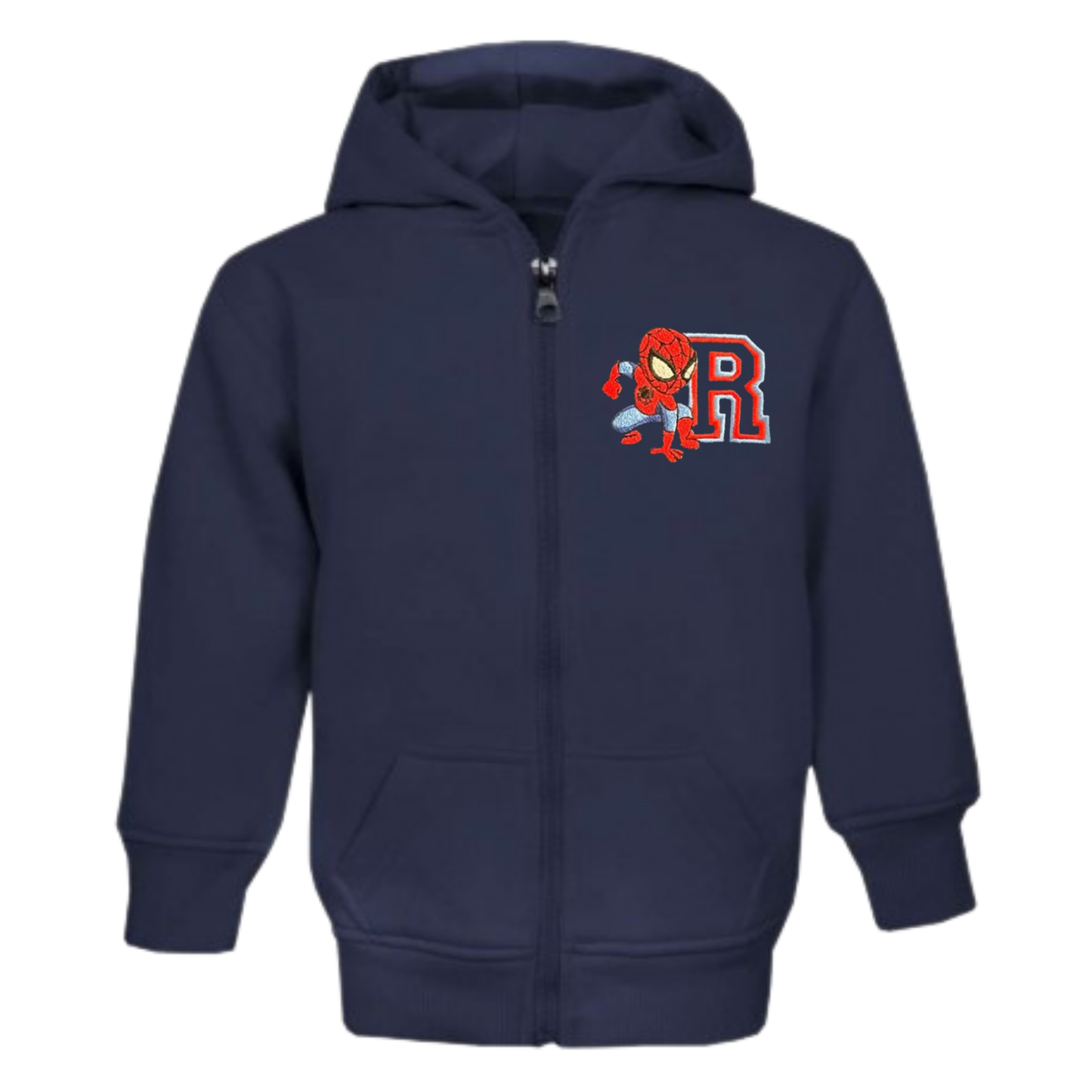Personalised Superhero Hoodie | Kids Zip Up Fleece Jacket with Initial | Custom Embroidered Children’s Hoodie