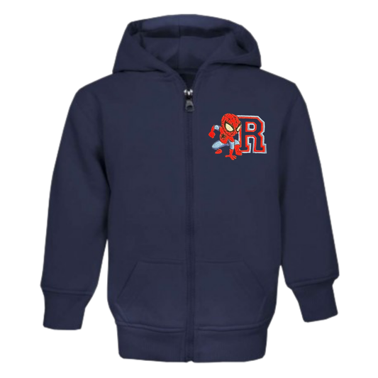 Personalised Superhero Hoodie | Kids Zip Up Fleece Jacket with Initial | Custom Embroidered Children’s Hoodie