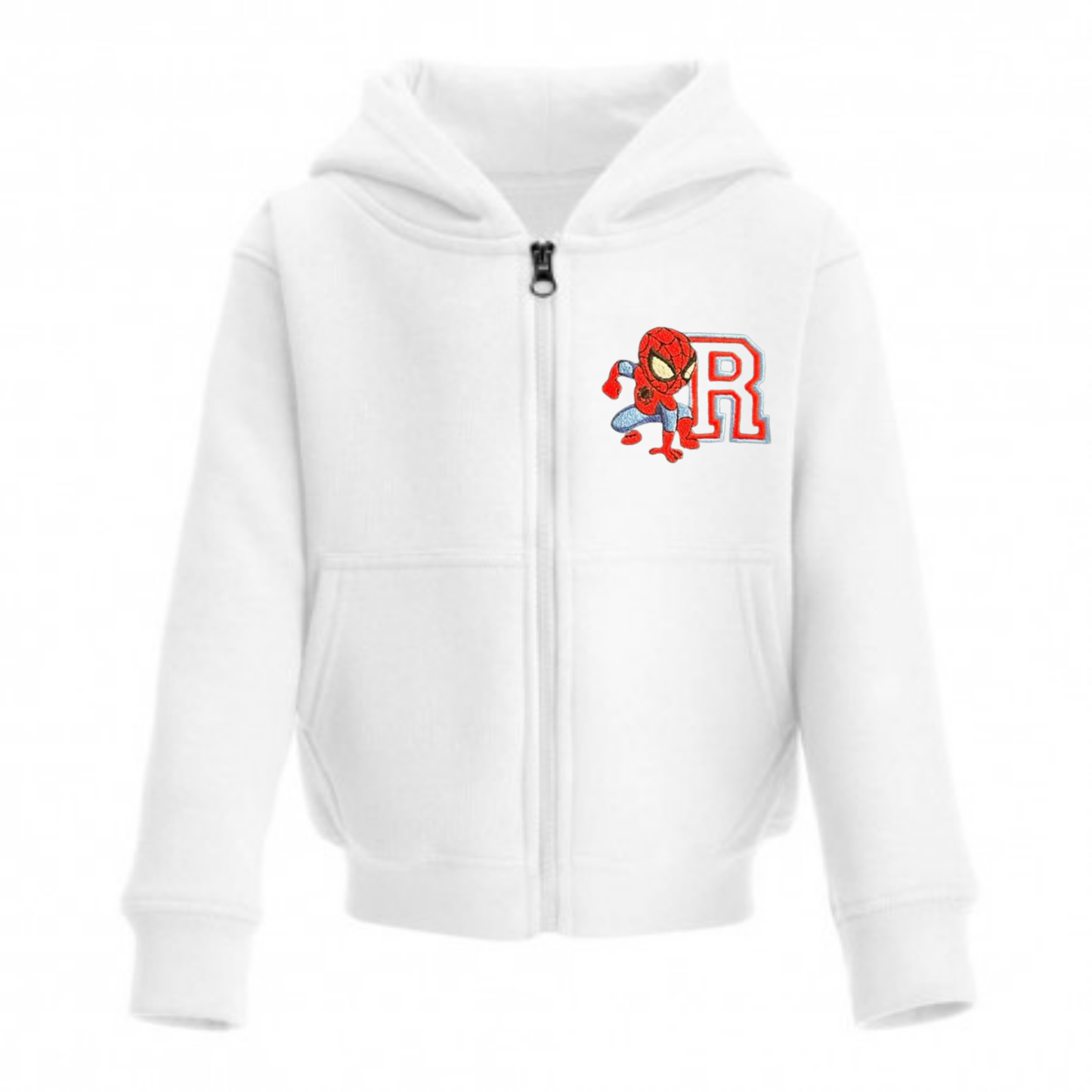 Personalised Superhero Hoodie | Kids Zip Up Fleece Jacket with Initial | Custom Embroidered Children’s Hoodie