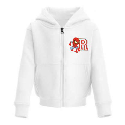 Personalised Superhero Hoodie | Kids Zip Up Fleece Jacket with Initial | Custom Embroidered Children’s Hoodie