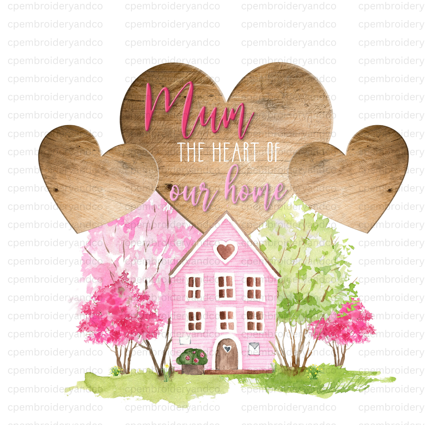 Personalised Mum greeting card featuring Heart of Our Home design. Add up to 8 names on hearts to create a special Mother’s Day or birthday card.