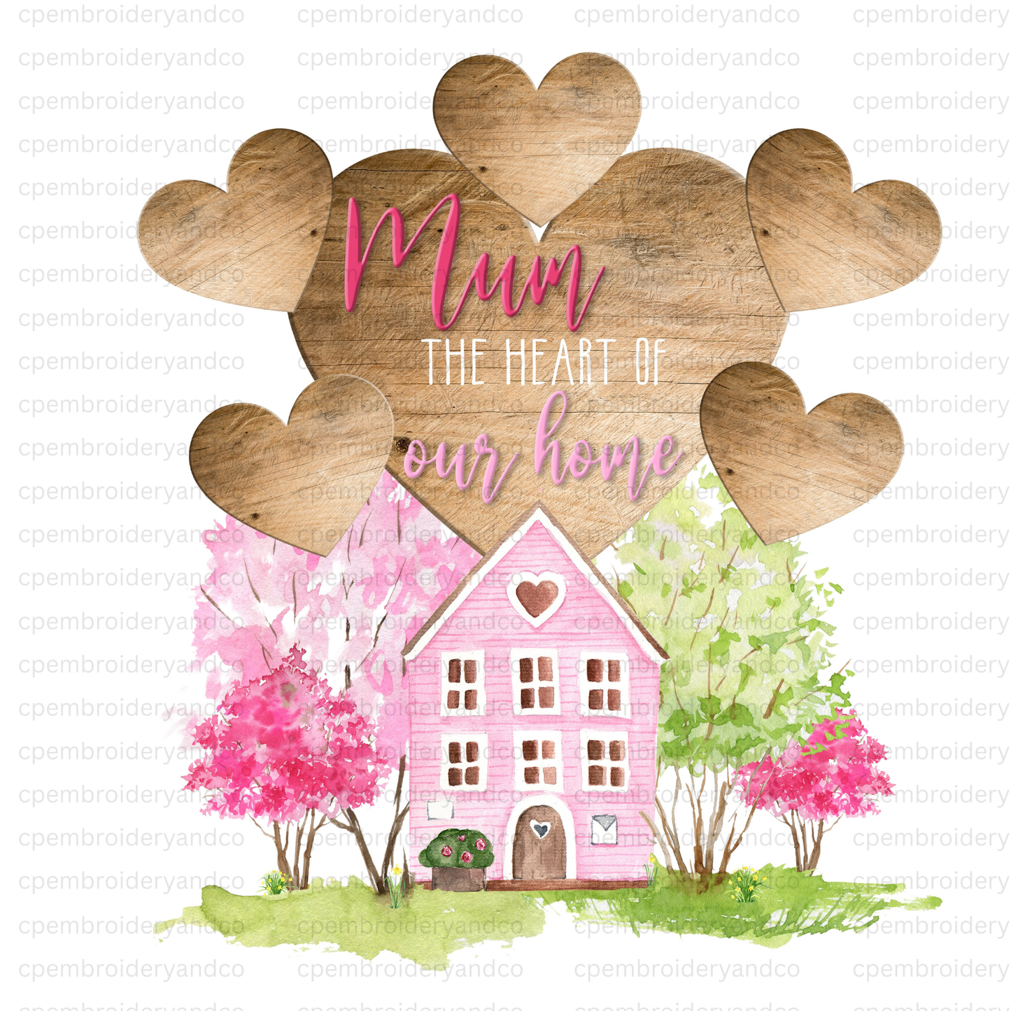 Personalised Mum greeting card featuring Heart of Our Home design. Add up to 8 names on hearts to create a special Mother’s Day or birthday card.