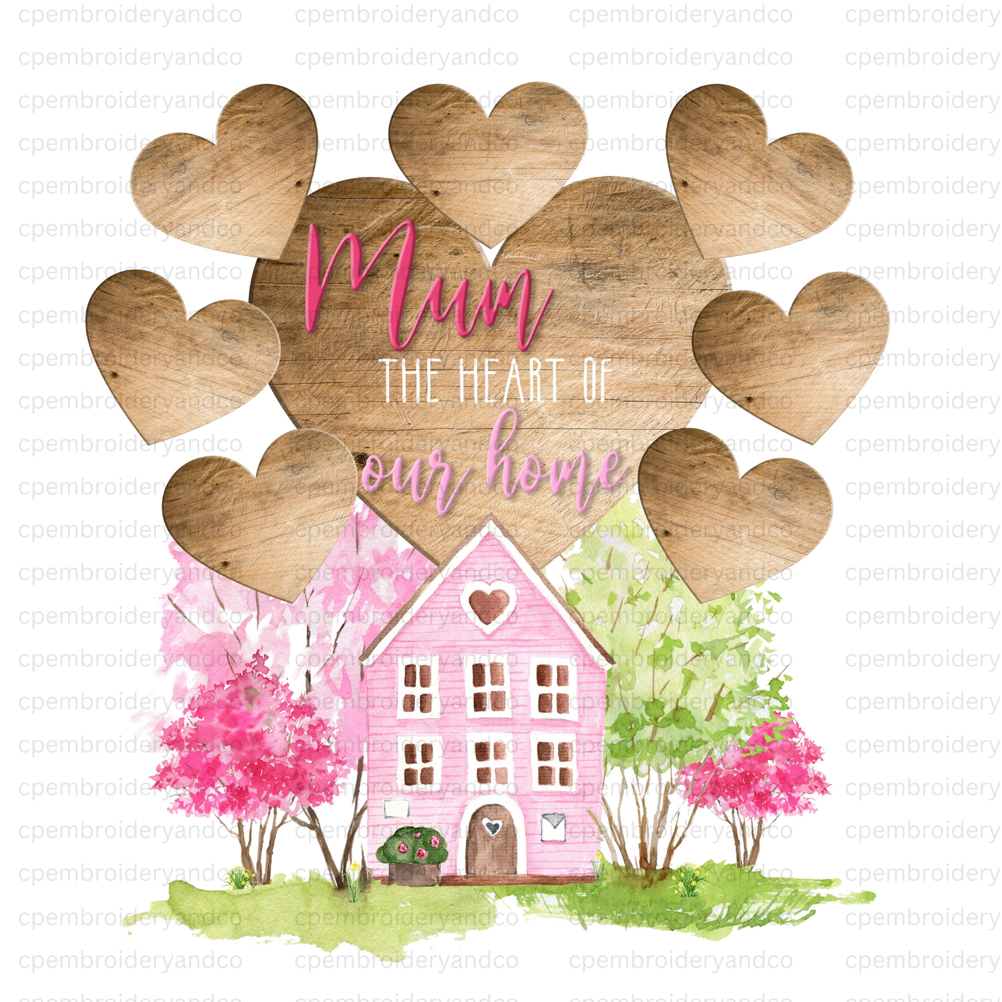 Personalised Mum greeting card featuring Heart of Our Home design. Add up to 8 names on hearts to create a special Mother’s Day or birthday card.