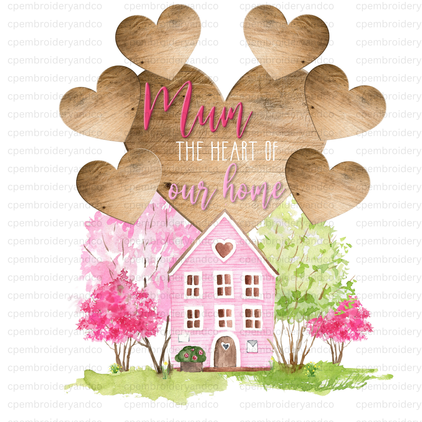 Personalised Mum greeting card featuring Heart of Our Home design. Add up to 8 names on hearts to create a special Mother’s Day or birthday card.