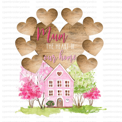 Personalised Mum greeting card featuring Heart of Our Home design. Add up to 8 names on hearts to create a special Mother’s Day or birthday card.