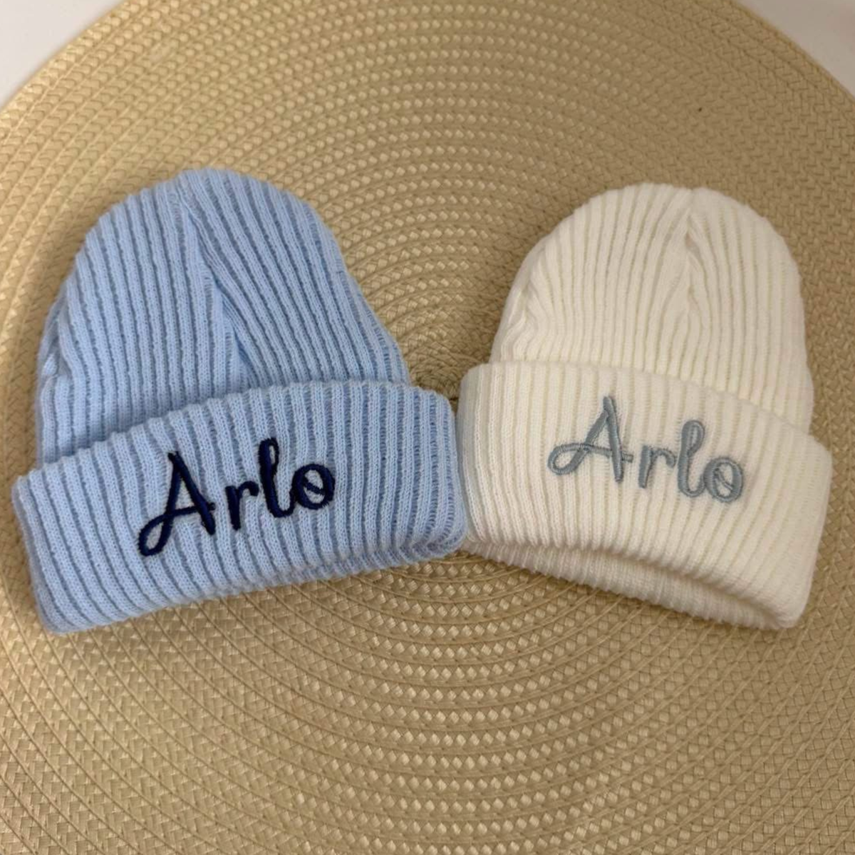 Personalised Newborn Baby Hat | Embroidered Name Knitted Hat