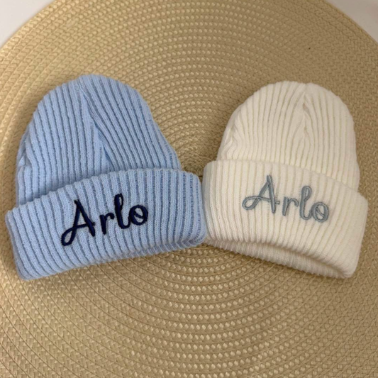 Personalised Newborn Baby Hat | Embroidered Name Knitted Hat