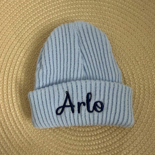 Personalised Newborn Baby Hat | Embroidered Name Knitted Hat