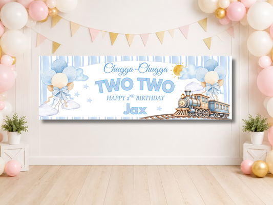 2 x Personalised Chugga Chugga Two Two Birthday Banners