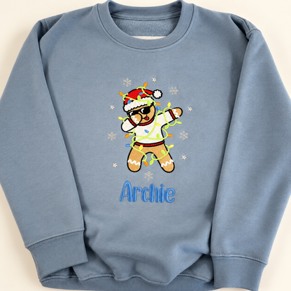 Personalised Kids Christmas Sweatshirt | Gingerbread man Embroidered Jumper
