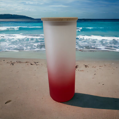25 0z frosted glass tumbler with Bamboo lid and straw
