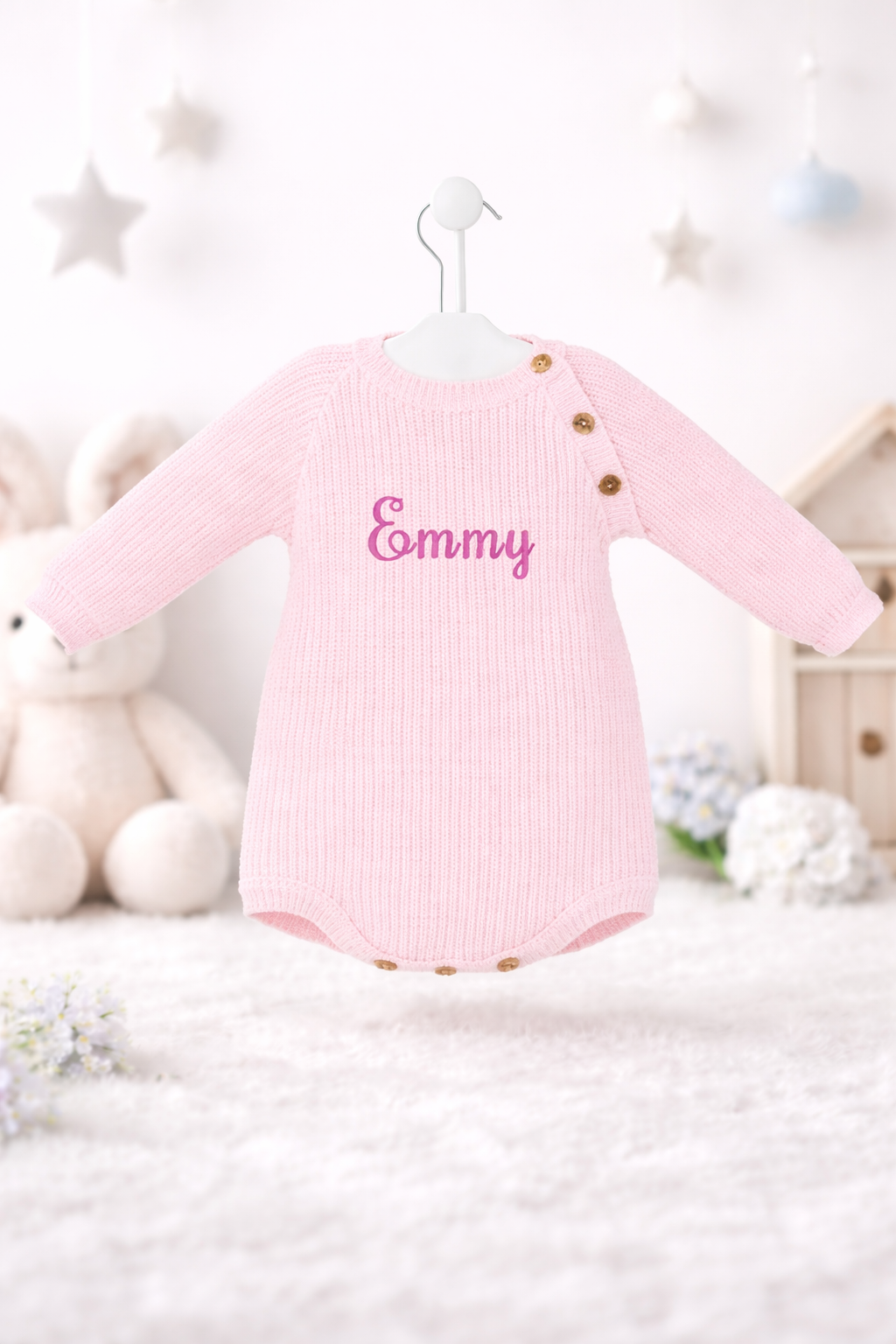 Personalised Ribbed Knitted Baby Romper Pink/Blue