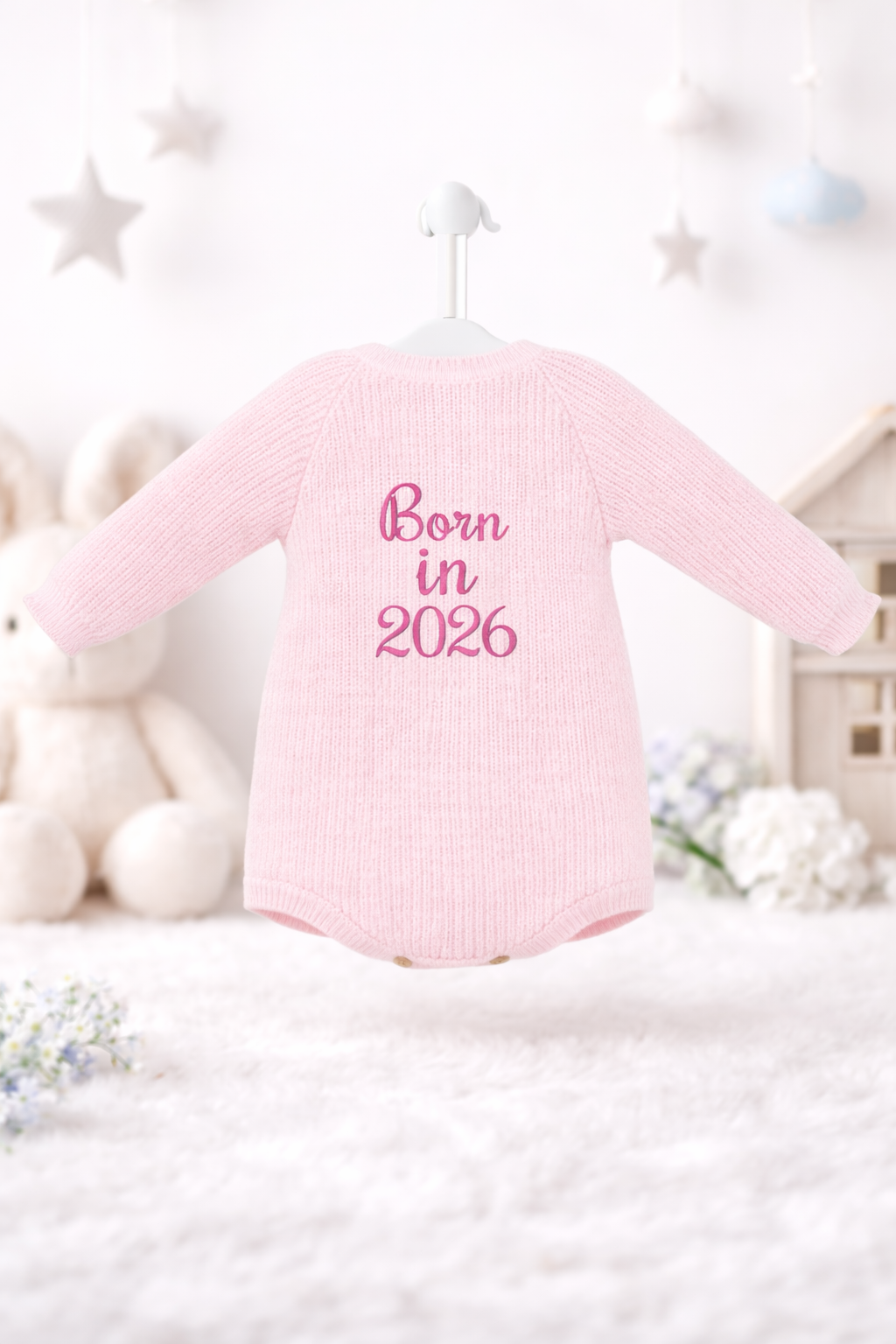 Personalised Ribbed Knitted Baby Romper Pink/Blue