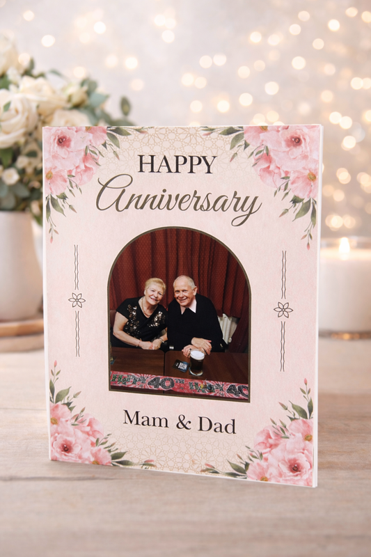 Personalised Photo Anniversary Card – Floral A5 Card for Parents