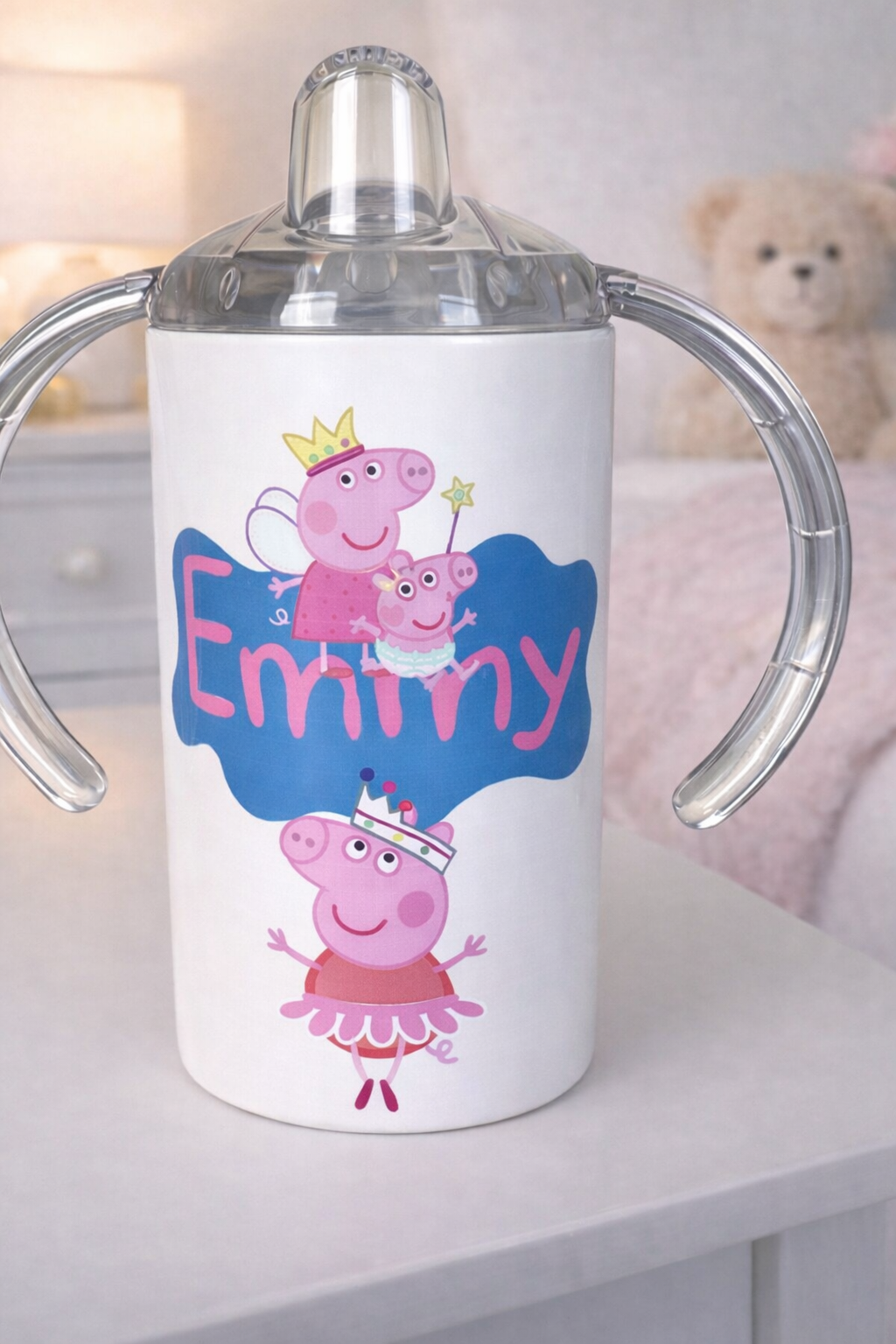 Personalised 12oz Peppa Pig Stainless Steel Kids Cup with Spout &amp; Straw Lid