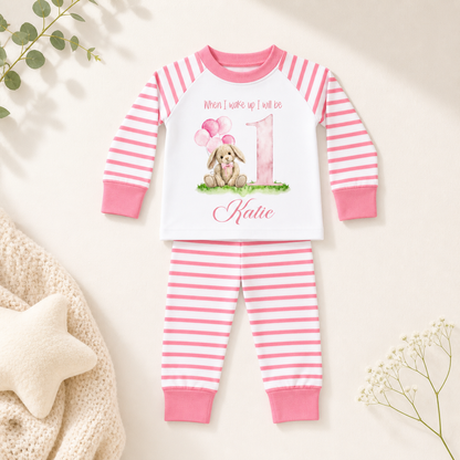 Pink & white when I Wake up Bunny  pyjamas