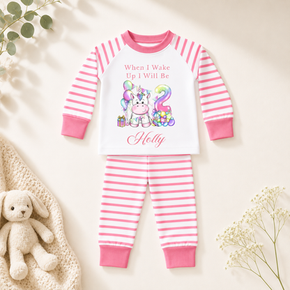 When I wake up Unicorn Print pyjamas Age 2, 3 and 4 Years