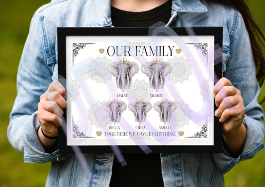 Personalised Family elephant prints - A4