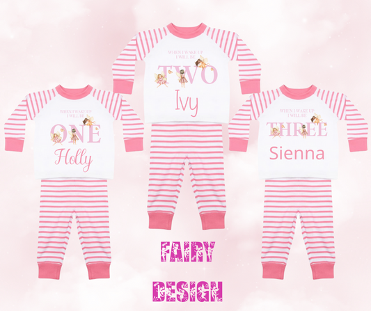 Pink striped when I wake up Birthday Fairy Pyjamas
