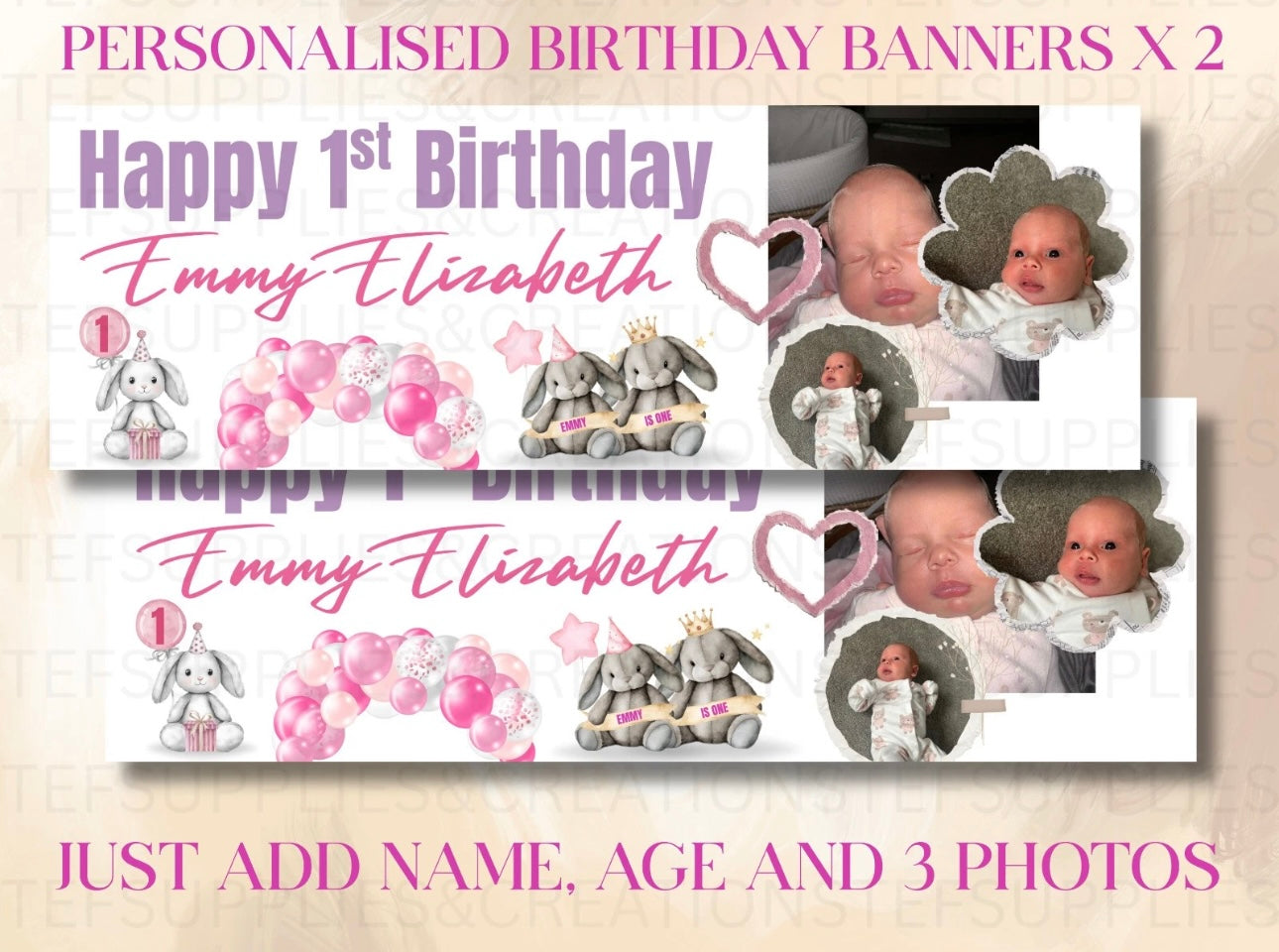 2 X Custom durable Tear resistant Birthday Banner, kids decor, boys girls