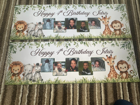 2 x Personalised Animal Theme Photo `Collage Birthday Banner