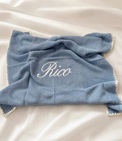 Personalised Knitted Baby Blanket with Embroidered Name