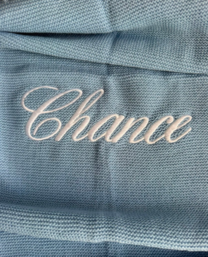 Personalised Knitted Baby Blanket with Embroidered Name