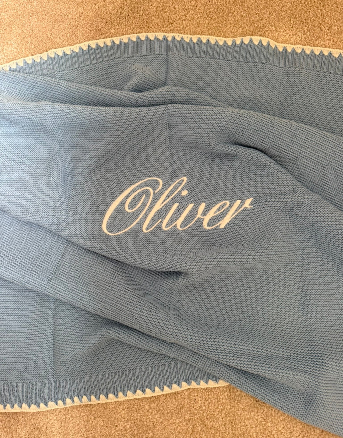 Personalised Knitted Baby Blanket with Embroidered Name